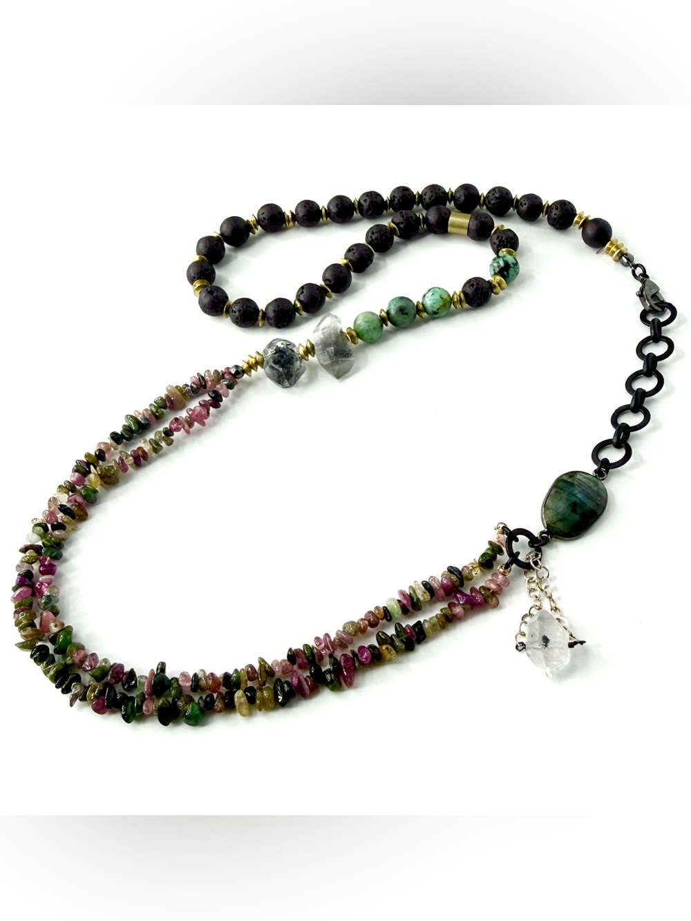 Mixed Gemstone Necklace, Tourmaline Jewelry, Sundance Inspired Jewelry